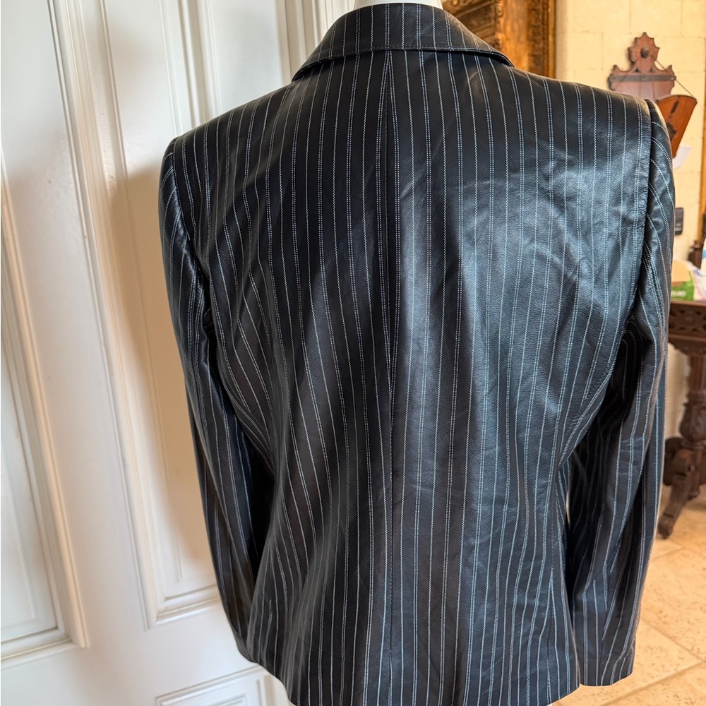 Armani Collezioni Black Pinstripe Leather Jacket - Picture 8 of 9
